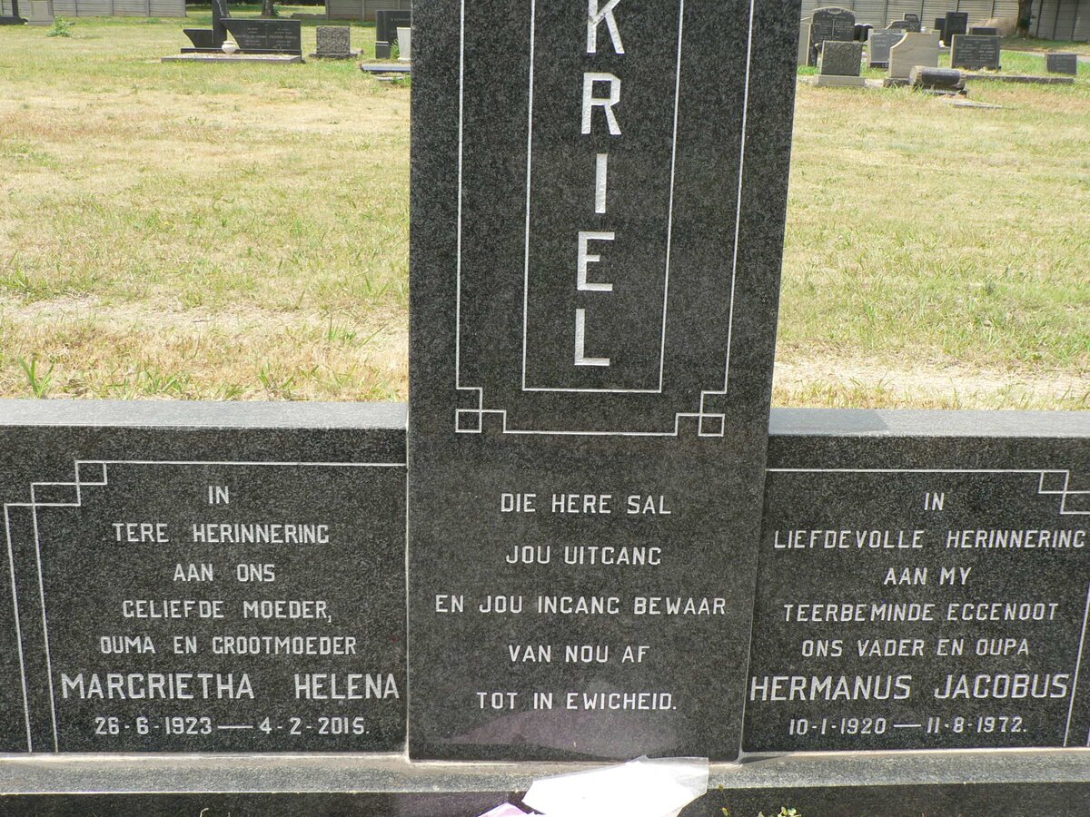 KRIEL Hermanus Jacobus 1920-1972 &amp; Margrietha Helena 1923-2015