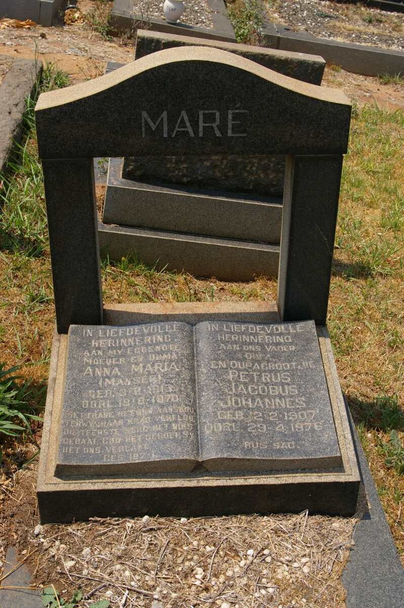 MARÉ Petrus Jacobus Johannes 1907-1976 &amp; Anna Maria MANSER 1913-1970