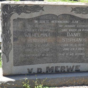 MERWE Daniel Stephanus, v.d. 1893-1962 &amp; Wilhelmina Hendrina 1900-1968