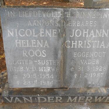 MERWE Johannes Christiaan, van der 1928-1987 :: ROOS Nicolene Helena nee VAN DER MERWE 1954-1986