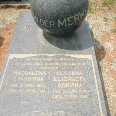 MERWE Magdalena Christina, van der 1933-1947 :: VAN DER MERWE Susanna Elizabeth Adriana 1942-1957