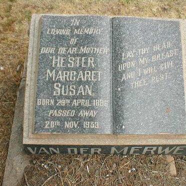 MERWE Hester Margaret Susan, van der 1886-1953
