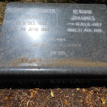 MERWE Hendrik Johannes, v.d. 1903-1961 &amp; Susanna Elizabeth Adriana 1905-1994