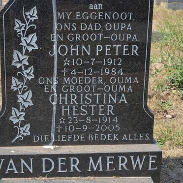 MERWE John Peter, van der 1912-1984 &amp; Christina Hester 1914-2005