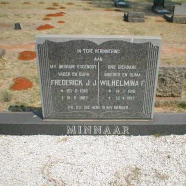 MINNAAR Frederick J.J. 1918-1987 &amp; Wilhelmina F. 1916-1997