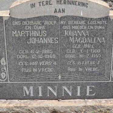 MINNIE Marthinus Johannes 1895-1968 &amp; Johanna Magdalena HALL 1900-1959