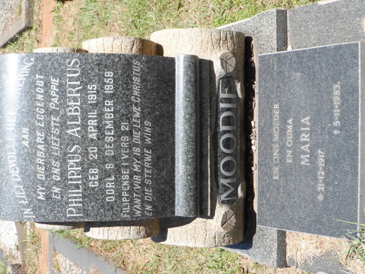 MOODIE Philippus Albertus 1915-1958 &amp; Maria 1917-1983
