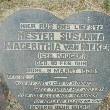 NIEKERK Hester Susanna Magerithia, van nee KRUGER 1916-1938