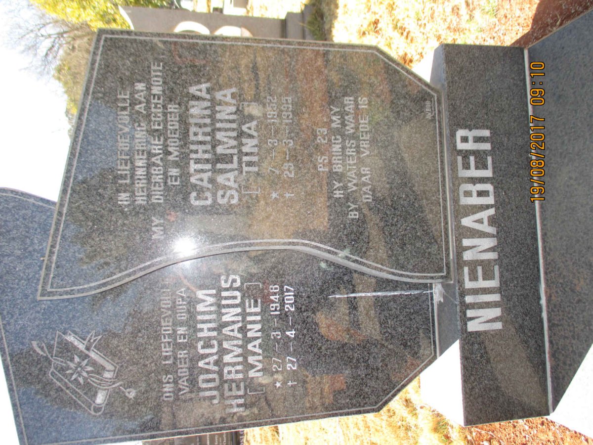 NIENABER Joachim Hermanus 1948-2017 &amp; Cathrina Salmina 1952-1995