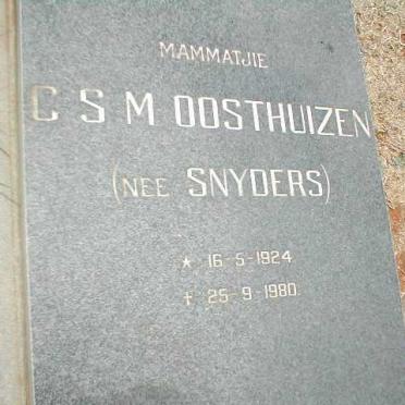 OOSTHUIZEN C.S.M. nee SNYDERS 1924-1980