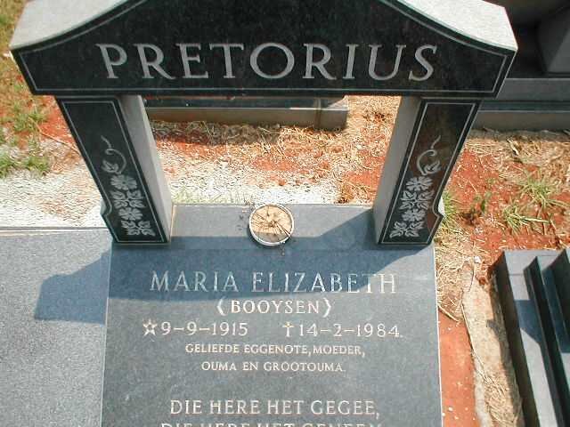 PRETORIUS Maria Elizabeth nee BOOYSEN 1915-1984