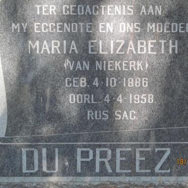 PREEZ Maria Elizabeth, du nee VAN NIEKERK 1886-1958