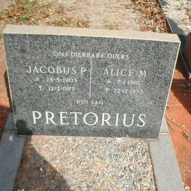 PRETORIUS Jacobus P. 1903-1977 &amp; Alice M. 1910-1993