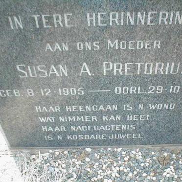 PRETORIUS Susan A. 1905-1965