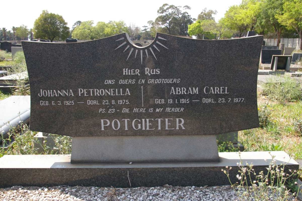 POTGIETER Abram Carel 1915-1977 &amp; Johanna Petronella 1925-1975