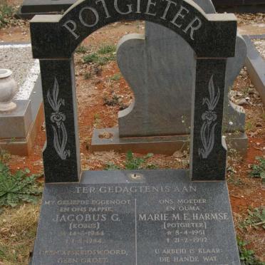 POTGIETER Jacobus G. 1944-1984 &amp; HARMSE Marie M.E. formerly POTGIETER 1951-1992
