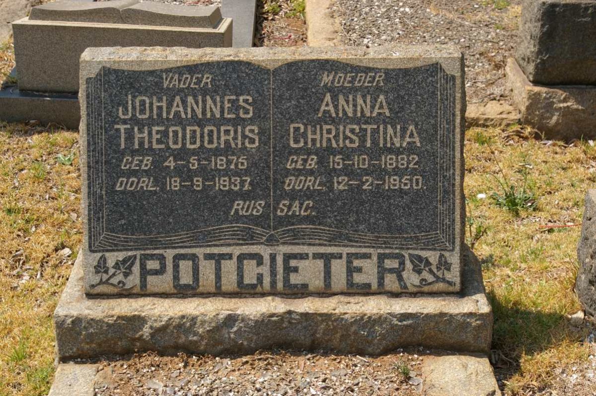POTGIETER Johannes Theodoris 1875-1937 &amp; Anna Christina 1882-1950
