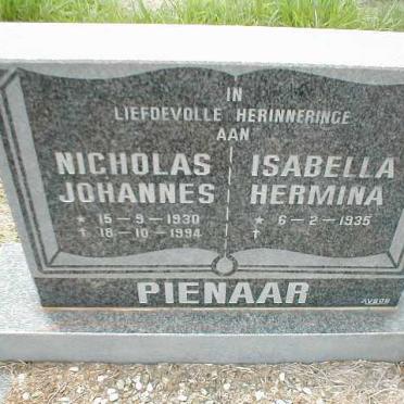 PIENAAR Nicholas Johannes 1930-1994 &amp; Isabella Hermina 1935-