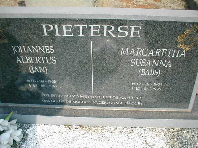 PIETERSE Johannes Albertus 1903-1965 &amp; Margaretha Susanna 1904-1976