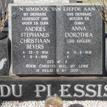 PLESSIS Andries Stephanus Christiaan Beyers, du 1914-1998 &amp; Anna Dorothea KRÜGER 1915-