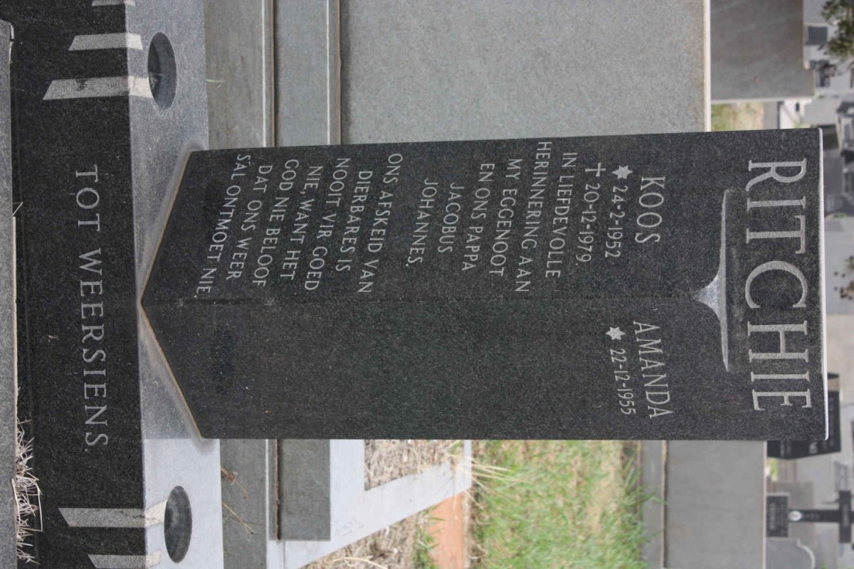 RITCHIE Jacobus Johannes 1952-1979 &amp; Amanda 1955-
