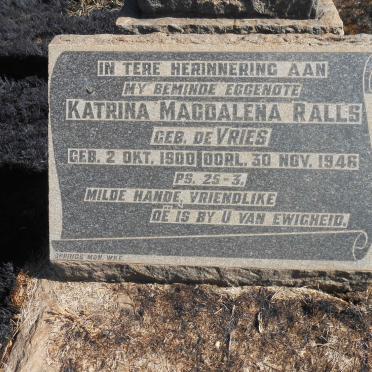 RALLS Katrina Magdalena nee DE VRIES 1900-1946