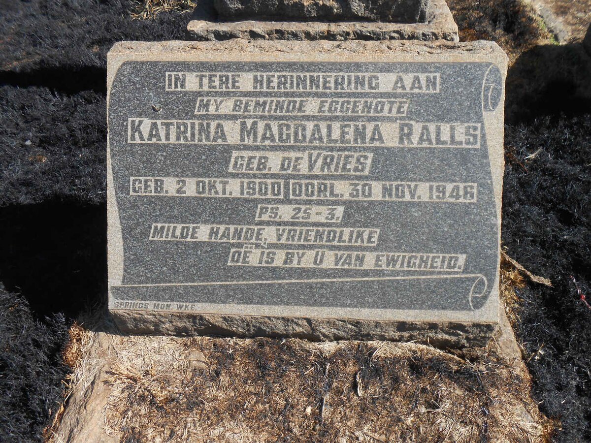 RALLS Katrina Magdalena nee DE VRIES 1900-1946