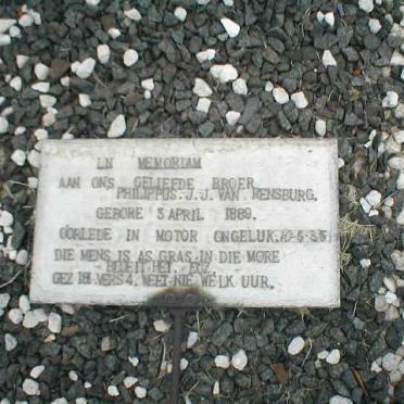 RENSBURG Philippus J., J. van 1889-1935