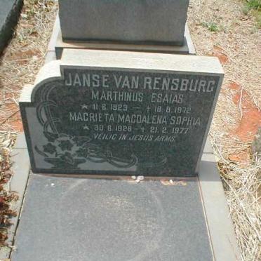 RENSBURG Marthinus Esaias, Janse van 1923-1972 &amp; Magrieta Magdalena Sophia 1926-1977