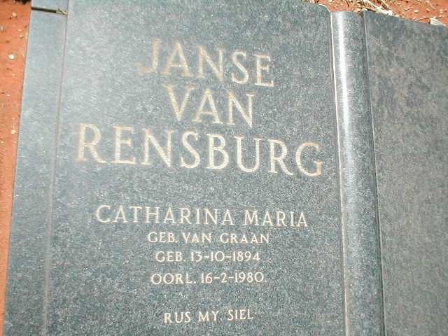 RENSBURG Catharina Maria, Janse van nee VAN GRAAN 1894-1980