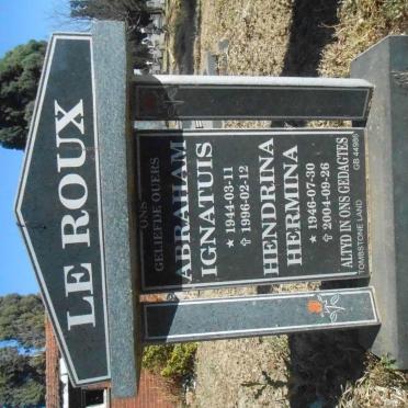 ROUX Abraham Ignatius, le 1944-1996 &amp; Hendrina Hermina 1946-2004