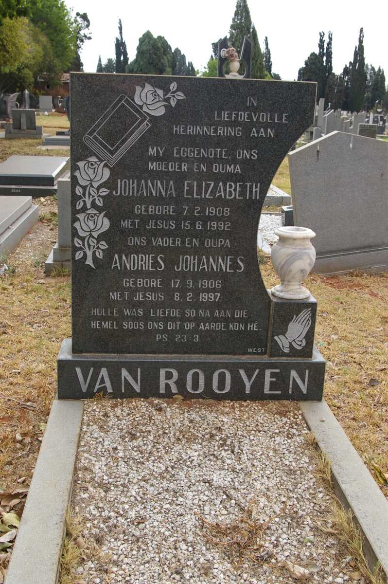 ROOYEN Andries Johannes, van 1906-1997 &amp; Johanna Elizabeth 1908-1992