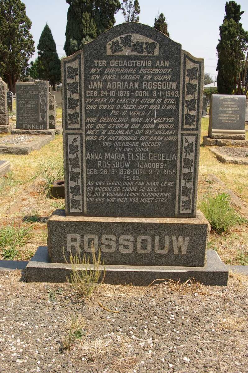 ROSSOUW Jan Adriaan 1875-1943 &amp; Anna Maria Elsie Cecelia JACOBS 1876-1955