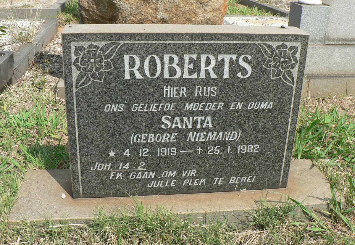 ROBERTS Santa nee NIEMAND 1919-1982
