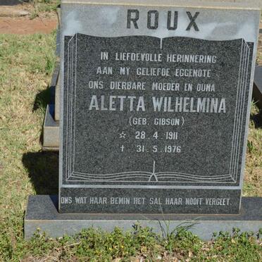 ROUX Michael Parry 1904-1988 &amp; Aletta Wilhelmina GIBSON 1911-1976