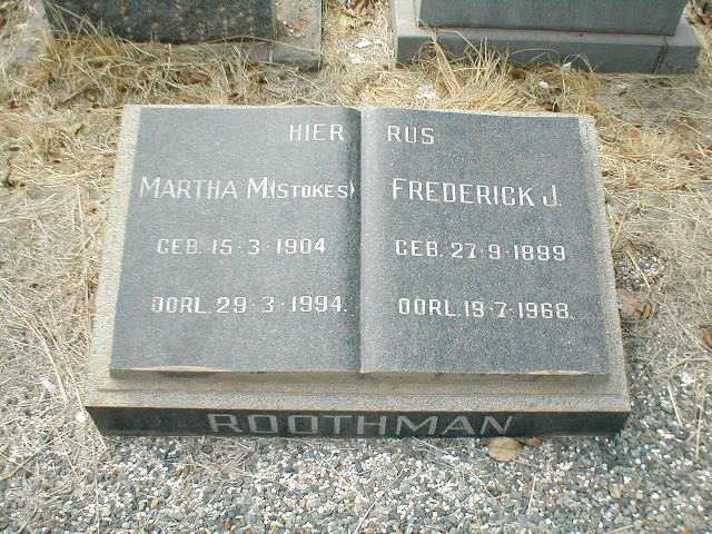 ROOTHMAN Frederick J. 1899-1968 &amp; Martha M. STOKES 1904-1994