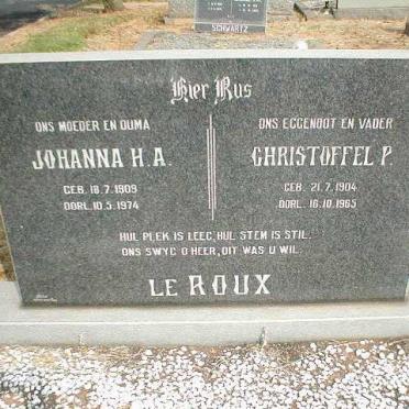 ROUX Christoffel P., le 1904-1965 &amp; Johanna H. A. 1909-1974