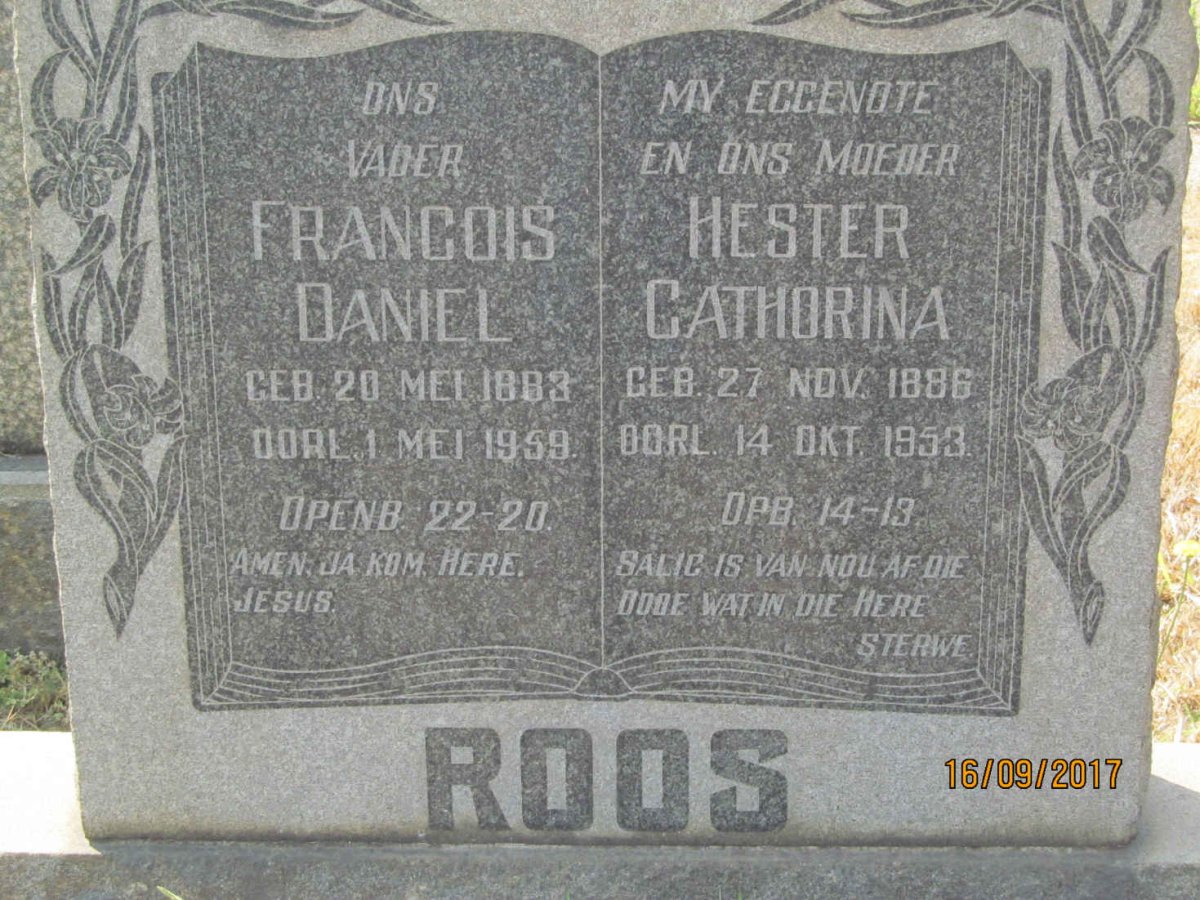 ROOS Francois Daniel 1883-1959 &amp; Hester Cathorina 1886-1953