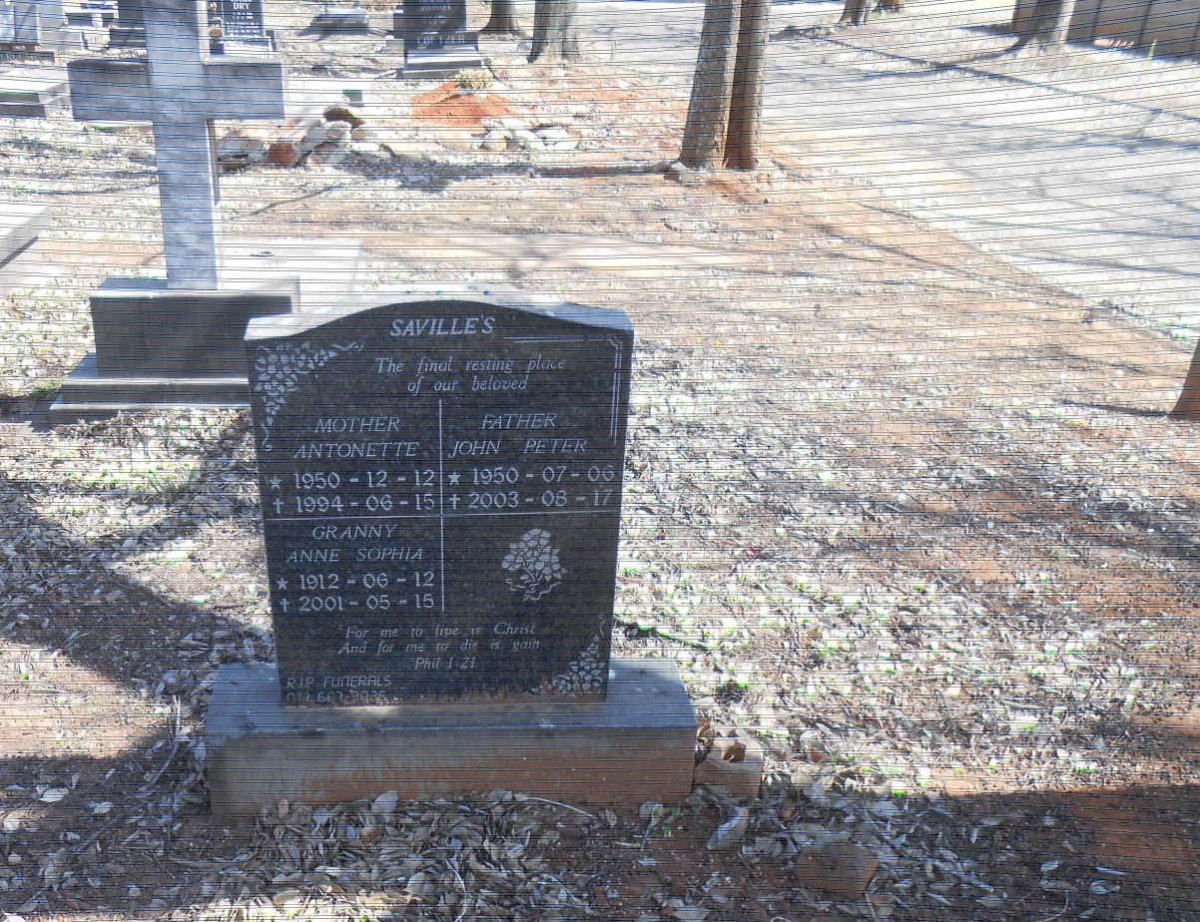 SAVILLE Anne Sophia 1912-2001 :: SAVILLE John Peter 1950-2003 &amp; Antonette 1950-1994