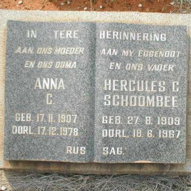 SCHOOMBEE Hercules C. 1909-1967 &amp; Anna C. 1907-1978