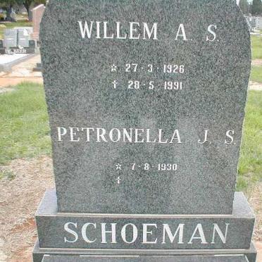 SCHOEMAN Willem A.S. 1926-1991 &amp; Petronella J.S. 1930-