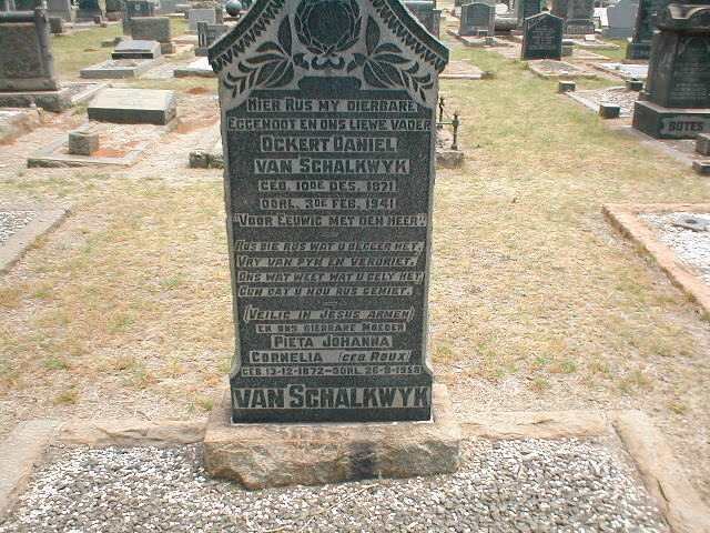 SCHALKWYK Ockert Daniel, van 1871-1941 &amp; Pieta Johanna Cornelia ROUX 1872-1958