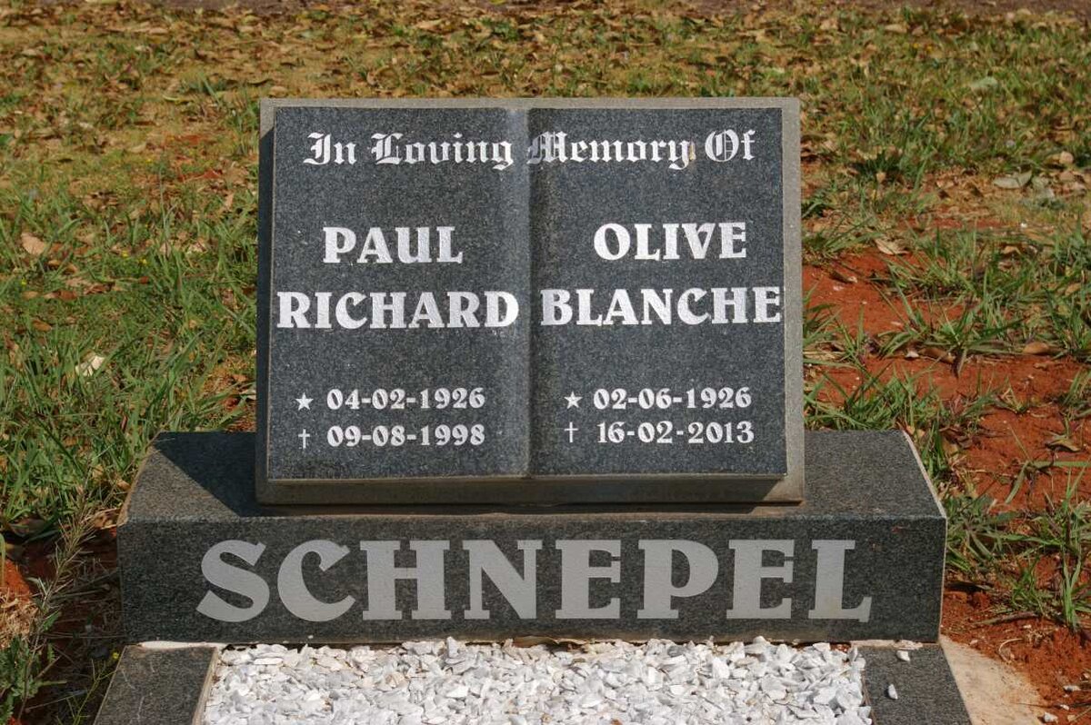 SCHNEPEL Paul Richard 1926-1998 &amp; Olive Blanche 1926-2013