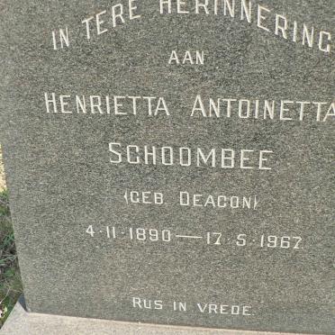 SCHOOMBEE Henrietta Antoinetta nee DEACON 1890-1967