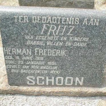 SCHOON Herman Frederik 1918-1951 &amp; Babsie SPIES 1920-2008 :: SCHOON Willie 1943-2015