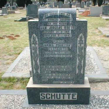 SCHUTTE Jan Jurgens Roets 1887-1947 &amp; Anna Martha Elizabeth 1892-1972