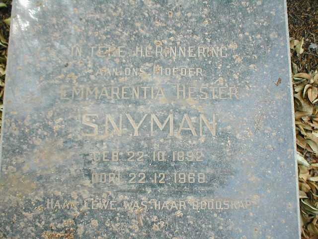 SNYMAN Emmarentia Hester 1892-1968