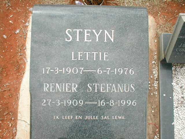 STEYN Renier Stefanus 1909-1996 &amp; Lettie 1907-1976