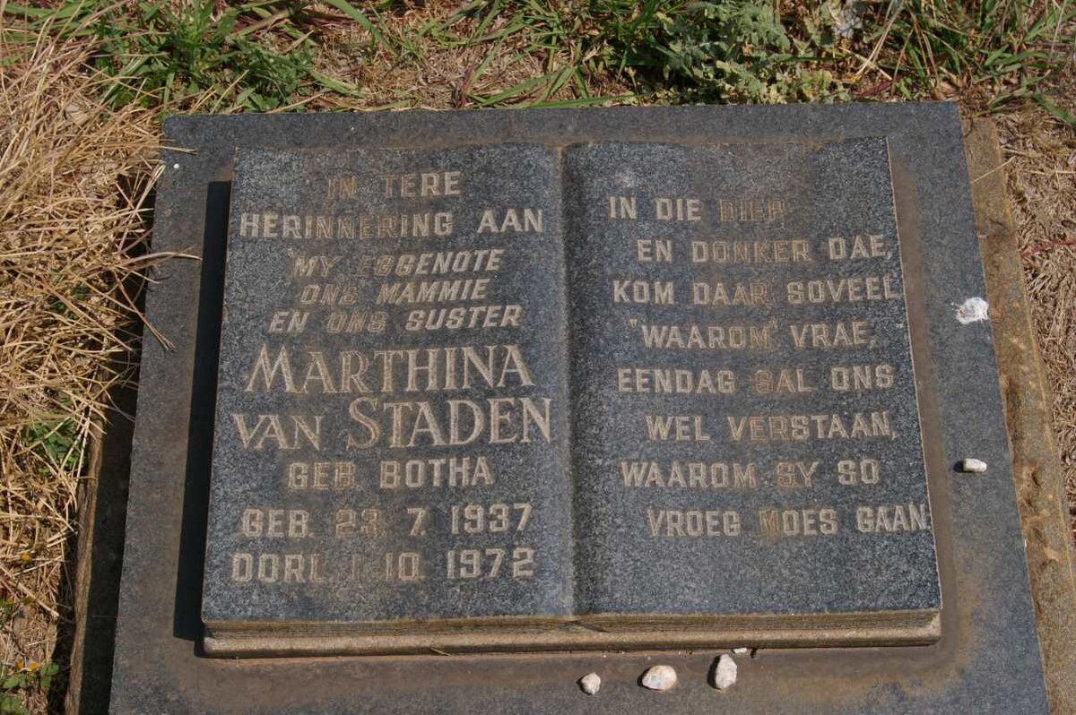 STADEN Marthina, van nee BOTHA 1937-1972