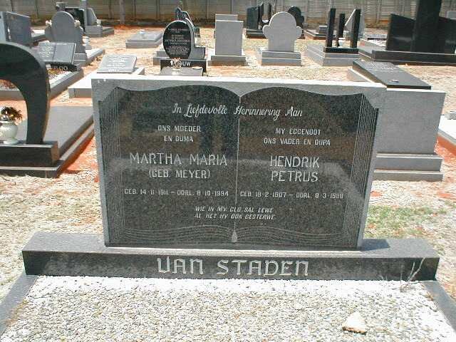 STADEN Hendrik Petrus, van 1907-1988 &amp; Martha Maria MEYER 1911-1994